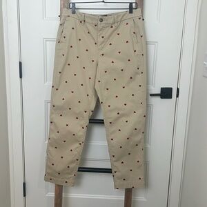 J. Crew Tan Chinos with Red Heart Accents